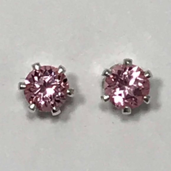 Pink Topaz Sterling Silver Stud Earrings- 4mm Pink Topaz Earrings - Picture 3 of 4